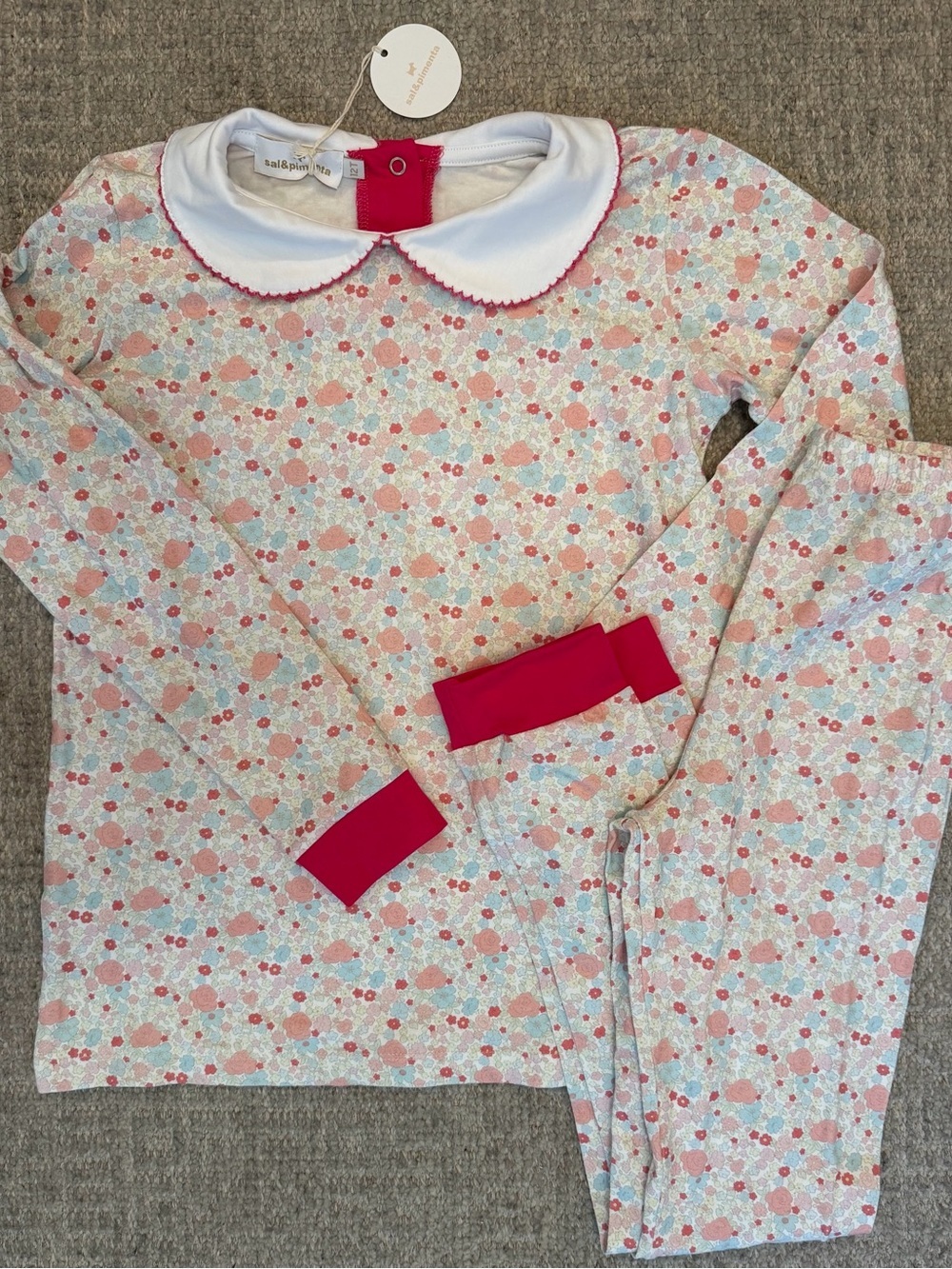 Sal & Pimenta Pink Floral Girls Pajama Set size 12